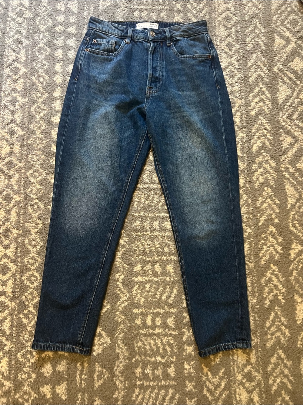 stradivarius mom Cropped Denim Jeans in Dark Blue size 6 (Y100)